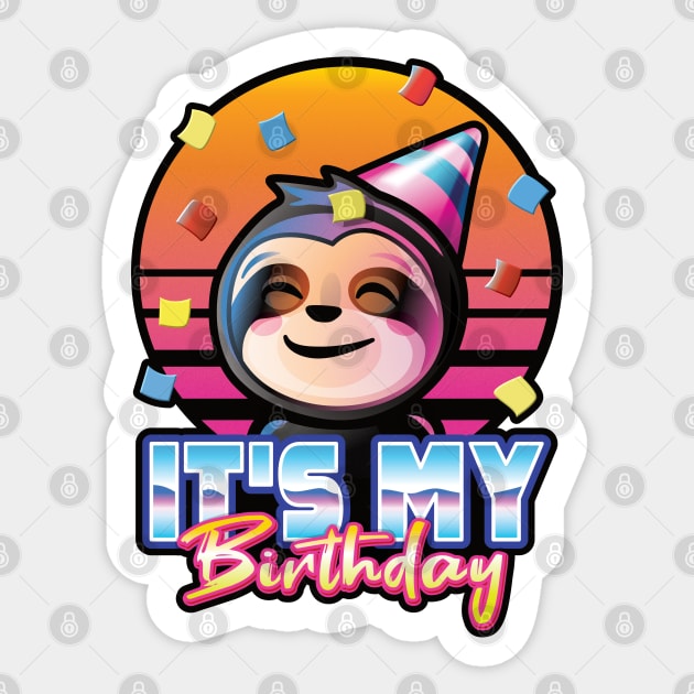 its my birthday cute sloth retro boys girls party celebration Sticker by PnJ